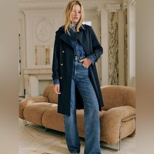 Sezane Navy Double-Breasted Trench Coat
